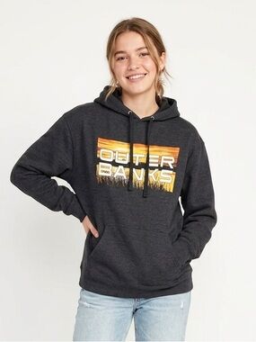 LONE ROCK Charcoal Gray Heather Hoodie Outer Banks L Large Unisex EUC KP $60